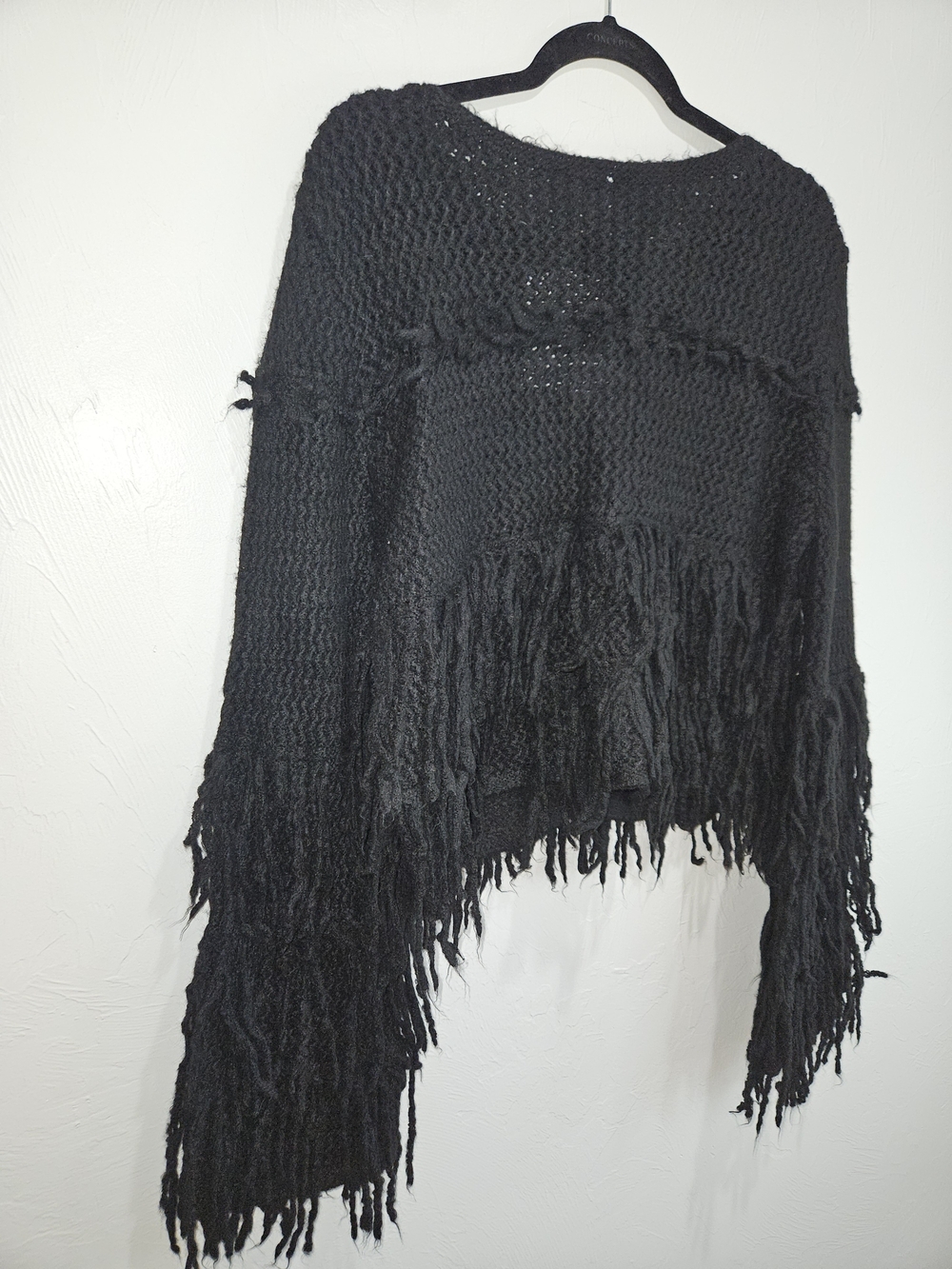 Touche Prive Black Fringe Knit Women's Sweater Cardigan Tie Front OSFM Medium - Picture 10 of 15